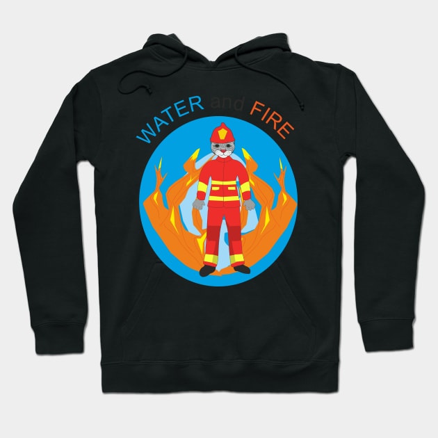 Firefighter cat_water and fire Hoodie by Alekvik